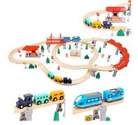 Wooden Train Set 74PCS, Electric Train Sets with Wooden Train Track, Magnetic Train, Bridge Track Railway Kits for Kids Boys Ages 3+ Years Old, Birthday Christmas New Year Gifts for Kids Boys Girls