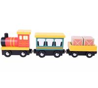 Wooden Train Set for Kids, 3-Car Colourful Engine with Cargo Cars, Educational Railway Toy