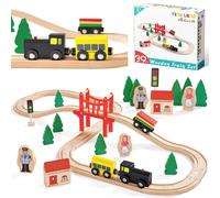 Wooden Train Set for Toddler - 39 Piece- with Wooden Tracks Fits Thomas/Brio/Chuggington/Melissa and Doug- Expandable, Changeable-Train Toy for 3 4 5