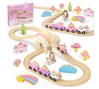 Wooden Train Set, Toddler Girls Toys for 3 4 5 6 Year Old, Unicorn Toys Train Track Gifts for Kids Age 3-6