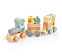 Wooden Train Set with Stacking Wooden Blocks Cute Animal Patterns Toy Gymax Multi One Size