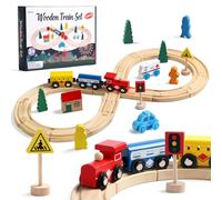 Wooden Train Set Wooden Toys Toddler Toys Train Track 33 Pcs Compatible Toy Car Magnetic Kids Birthday Toy for 3 4 5 Year Old Boys Girls Gifts
