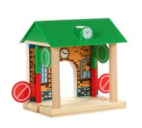 Wooden Train Station, Safe Natrual Wooden Train Track Accessories Barricades Track Scene Educational Toys for Kids Boys Girls