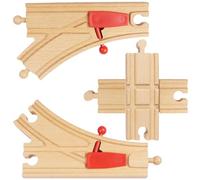 Wooden Train Track Expansion Set - 2 Points & 1 Crossover, Compatible with All Major Wooden Railway Systems - Ideal Train Track Accessories for Kids Ages 3+