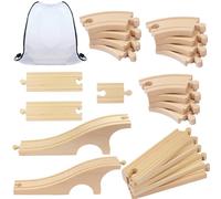 Wooden Train Track Set - 22-Piece Expansion Pack, Compatible with All Major Wooden Railway Systems, Includes Curves, Straights & Adapters - Ideal Train Track Accessories for Kids Ages 3+