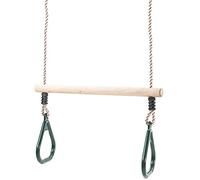 Wooden Trapeze Bar with Green Rings for Climbing Frames and Garden Swings