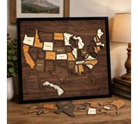 Wooden Travel Map Puzzle, 50 States Interactive Journey Tracker with Laser Cut Pieces, No Pins Needed Wall Art for Home Office Classroom, Travel Decor for Couples Families, 12x10 Inch