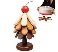 Wooden Tree Coasters | 4 Pieces Non-Slip Foldable Trivet Coasters | With Stand | for Outdoor Worktop Picnic Party Meal Kitchen Daily