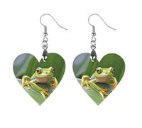 Wooden Tree Frog Earrings for Women Lightweight Dangle Earrings Ethnic Geometric Heart-Shaped Earring Vintage Retro Jewelry Gift for Daily Wear Wedding Party Graduation