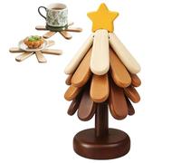 Wooden Tree Mounters - 4 Pack Folding Non-Slip Coaster | Hot Pot Holders with Stand - for Kitchen, Outdoor, Picnic, Diner, Holiday Meal, Daily Cooking Buffet