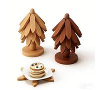 Wooden Tree Trivet Set - 2 Pack，8 Wooden Trivets & 2 Stand, Tree Shape Trivets for Hot Dishes, Wood Coasters，Foldable Kitchen Wooden Trivets for Hot Pots and Pans