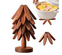 Wooden Tree Trivet Set 3/5 Natural Tree Trivets For Hot Dishes, Wooden Stand For Kitchen Counter, Christmas Trees Coasters, Folding Trivet For Hot Pot And Pan