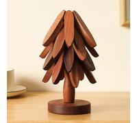 Wooden Tree Trivet Set, Christmas Tree Shaped Kitchen Coaster, Wooden Dining Table Heat Insulation Mat, Hot Pot Holder Tabletop Protection