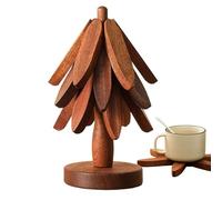 Wooden Tree Trivet Set, Christmas Tree Trivets and Coasters Set with 3/4/5 Wooden Trivets & 1 Stand Like A Christmas Trees Kitchen Counter Decor, Natural Wood Hot Dish Holder Christma-s Decor