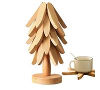 Wooden Tree Trivet Set, Christmas Tree Trivets and Coasters Set with 3/4/5 Wooden Trivets & 1 Stand Like A Christmas Trees Kitchen Counter Decor, Natural Wood Hot Dish Holder Christma-s Decor