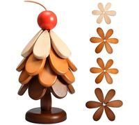 Wooden Tree Trivet Set for Hot Dishes, Christmas Tree-Shaped Stackling Trivets with Stand and Tree Topper, Decorative Natural Wood Coasters for Hot Drinks, Plates, Pot, Bowl, Teapot, Hot Pot (Apple)