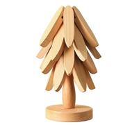 Wooden Tree Trivet Set, Natural Christmas Tree Coasters With 4 Wooden Trivets & 1 Stand, Foldable Kitchen Hot Dish Holder, For Plates, Dining Table Protection