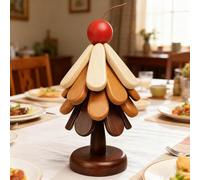 Wooden Tree Trivets for Hot Dishes, Christmas Tree Shape Trivet Set of 4, Wood Christmas Trees Trivet Coasters with Stand, Foldable Woodens Trees Trivets Placemat Hot Pot Holders, for Home Table Decor