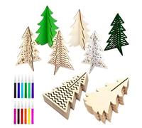 Wooden Trees for Crafts, 3D Unfinished Crafts, 48 Pieces DIY Wooden Christmas Tree Cutouts with Colour Markers Set, for Table Decoration, Painting, Kitchen, Home, Bedroom