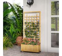 Outsunny Wooden Trellis Planter Raised Garden Bed with Wheels & Bed Liner