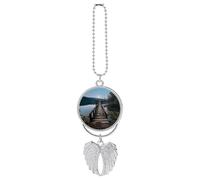 Wooden Trestle by The Water Car Hanging Pendant, Zinc Alloy Rearview Mirror Charms - Relieve Visual Fatigue, Vintage Keychain Pendant, Lucky Car Interior Hanging Decoration, Silver-Style