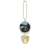 Wooden Trestle by The Water Car Hanging Pendant, Zinc Alloy Rearview Mirror Charms - Relieve Visual Fatigue, Vintage Keychain Pendant, Lucky Car Interior Hanging Decoration, Golden-Style