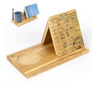 Wooden Triangle Book Stand with Drink Holder, Library Card Design Book Holder Page Rest, Night Stand Book Holder with Pen Slot, Gift for Book Lovers, Readers, Librarians, Writers