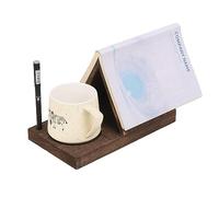 Wooden Triangle Bookmark with Drink Holder |Night Stand Book Holder| Countertop Recipe Holder| Wood Triangle Book Reading Rest with Slotted| Book Corner Display | Grandparents Day Gifts(Brown)