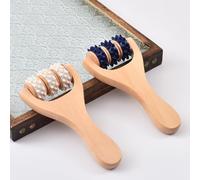 Wooden Trigger-Point Massage Roller, Hand-Held Spiky Roller Massager (White)