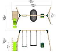 Wooden Triple Swing Set with Baby Seat, Boat Swing and Slide Halley
