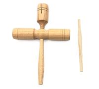 Wooden Triple Tone Block with Beater, 23cm x 16cm, Traditional Hand Percussion Musical Instrument with Handle, Natural Wood Finish