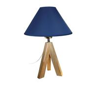Wooden Tripod Table Lamp with 25cm Cotton Coolie Shade, Cream, 37cm Height (Navy Blue)
