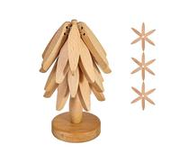 Wooden Trivet Set for Hot Dishes - Beech Tree Shape Table Insulation Mat, Christmas Decor, Set of 3 Natural Foldable Tree Trivets for Pot/Bowl/Teapot/Hot Pot Holders