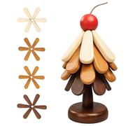 Wooden Trivet Tree - 4 Pieces Foldable Non-Slip Pot Holder, Drinks Coasters with Stand - for Outdoor Worktop Picnic Lunch Party Meal Kitchen Daily Buff