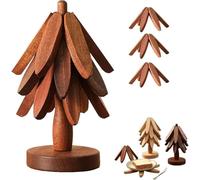 Wooden Trivet Tree Coasters Stackable, Christmas Tree Shaped Trivet Set, 3/4/5+1 Natural Wood Kitchen Hot Dish Holder Xmas Decor (3 Trivets - E)