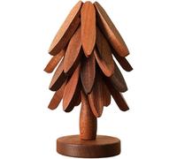 Wooden Trivet Tree Set, Natural Christmas Tree Trivet with 4 Wooden Trivets & 1 Stand Like A Christmas Trees Kitchen Counter Decor, for Hot Pots, Pans, Bowl, Teapot (Black Walnut)