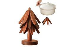 Wooden Trivet Tree, Trivets for Hot Dishes, Coasters Against High Temperature Heat, Folding Wood Trivet Mat,Christmas Tree Shaped Insulated Placemat Coasters for Kitchen Worktops Table Decor