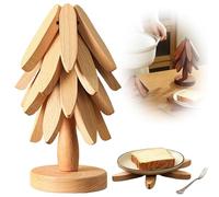Wooden Trivet Tree, Wooden Coasters Set Of 4 Tree Shaped Christmas Coasters Heat Resistant Pads for Hot Pots Bowl Teapot Practical Trivet On The Kitchen Counter Christmas Decor (D)