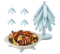 Wooden trivets for hot Dishes - 4 Tree-Shaped Coasters & 1 Stand for Hot Pots, Dishes | Heat-Resistant, Space-Saving Pot Rest & Cozy Kitchen Decor, Tree Trivets for Counter + Special Bonus (Sky Blue)