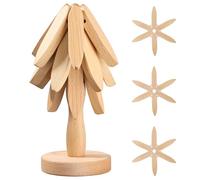 Wooden Trivets for Hot Dishes, Christmas Tree Shape, 3 Wooden Trivets + 1 Stand Stored Like a Tree, Beech Wood for Hot Pots, Pans, Bowl, Teapot, Practical Trivet on The Kitchen Counter
