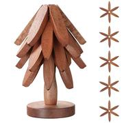 Wooden Trivets for Hot Dishes, Christmas Tree Shape, 5 Wooden Trivets + 1 Stand Stored Set, Sapele Wood for Hot Pots, Pans, Bowl, Teapot, Practical Trivet on The Kitchen Counter