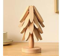Wooden Trivets for Hot Dishes, Christmas Tree Shape Trivet Set, Hot Dishes- 5 Wooden Trivet + 1 Stand Stored,Multipurpose Foldable Wooden Tree Heat Insulation Pad on The Kitchen Counter