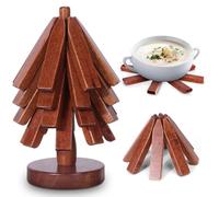 Wooden trivets for hot Dishes Set, Tree Shaped Coasters for Hot Pots, Pans & Dishes, 4pcs Trivet + 1 Stand, Protect Tabletops from Scratches & Heat Damage Heat-Resistant