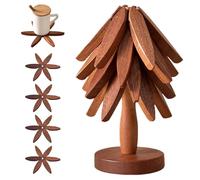 Wooden Trivets for Hot Dishes, Tree Shape Trivet Set, 4 Walnut Wood + 1 Stand stored Like a Christmas Tree,Foldable Kitchen Wooden Trivet,for Hot Dishes、Pot、Bowl、Teapot、Hot Pot Holder(Walnut Wood)