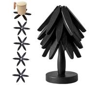 Wooden Trivets for Hot Dishes, Tree Shape Trivet Set, 4 Walnut Wood + 1 Stand stored Like a Christmas Tree,Foldable Kitchen Wooden Trivet,for Hot Dishes、Pot、Bowl、Teapot、Hot Pot Holder (Black)