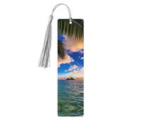 Wooden Tropical Hawaii Palm Tree Ocean Sea Sunset Print Bookmarks with Tassel for Women,Men,Book Lovers,Page Markers for Students Teachers Reading