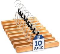 Wooden Trouser Hangers with Skirt Clamp - 10 Pack, Natural Wooden Hanger for Trousers and Skirts, Space-Saving Clothes Trouser Hanger for Women & Men