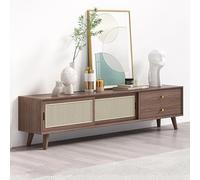 Wooden TV Stand Entertainment Center with Storage Drawers & Sliding Doors, Media Console for Living Room, 63in Brown TV Cabinet, Stylish Home Furniture