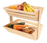 Wooden Two-Level Fruit Tray Serving Basket | Oiled Wood 36 x 28 x 30 cm