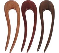 Wooden U Shaped Hair Pins 11.5cm Vintage Set of 3 Women | Prom-ready Styling, Secure Fit, Comfortable Feel on Scalp, Delicate Design with Natural Wood Finish